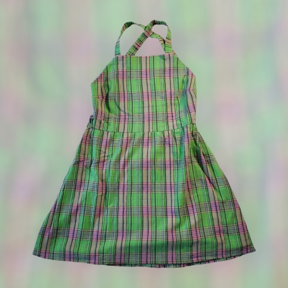 BP Overall Sundress In Green, Pink & Black, Size L NWT